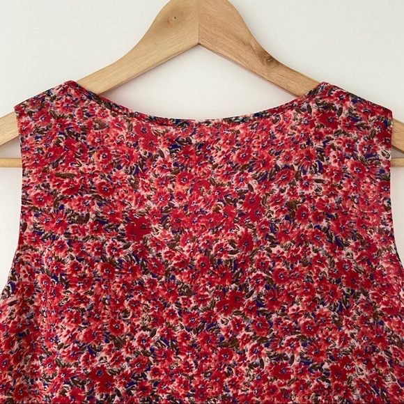 CLEO BRIGHT FLOWY FLORAL SLEEVELESS TOP/BLOUSE WITH FRONT RUFFLE, SMALL - Picture 7 of 7